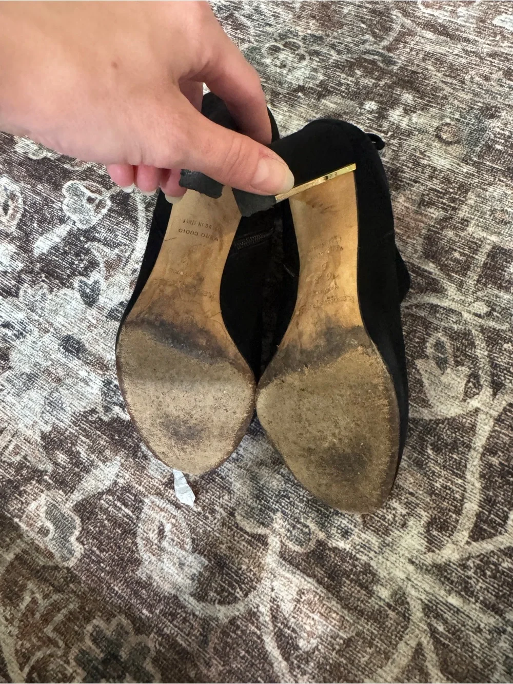 Kate Spade Black Suede Ankle Boots with Gold Accent